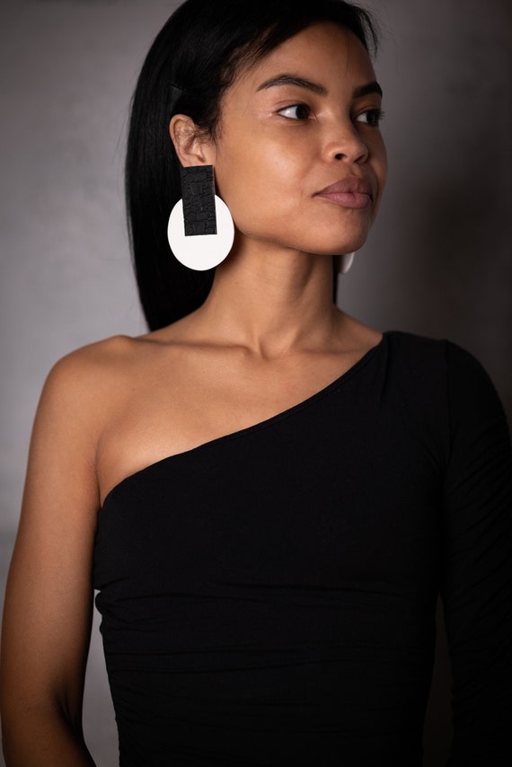 Big Black & White Statement Earrings Minimalist Lightweight Dangle Bohemian  Large Oversized Polymer Clay Jewellry - Etsy