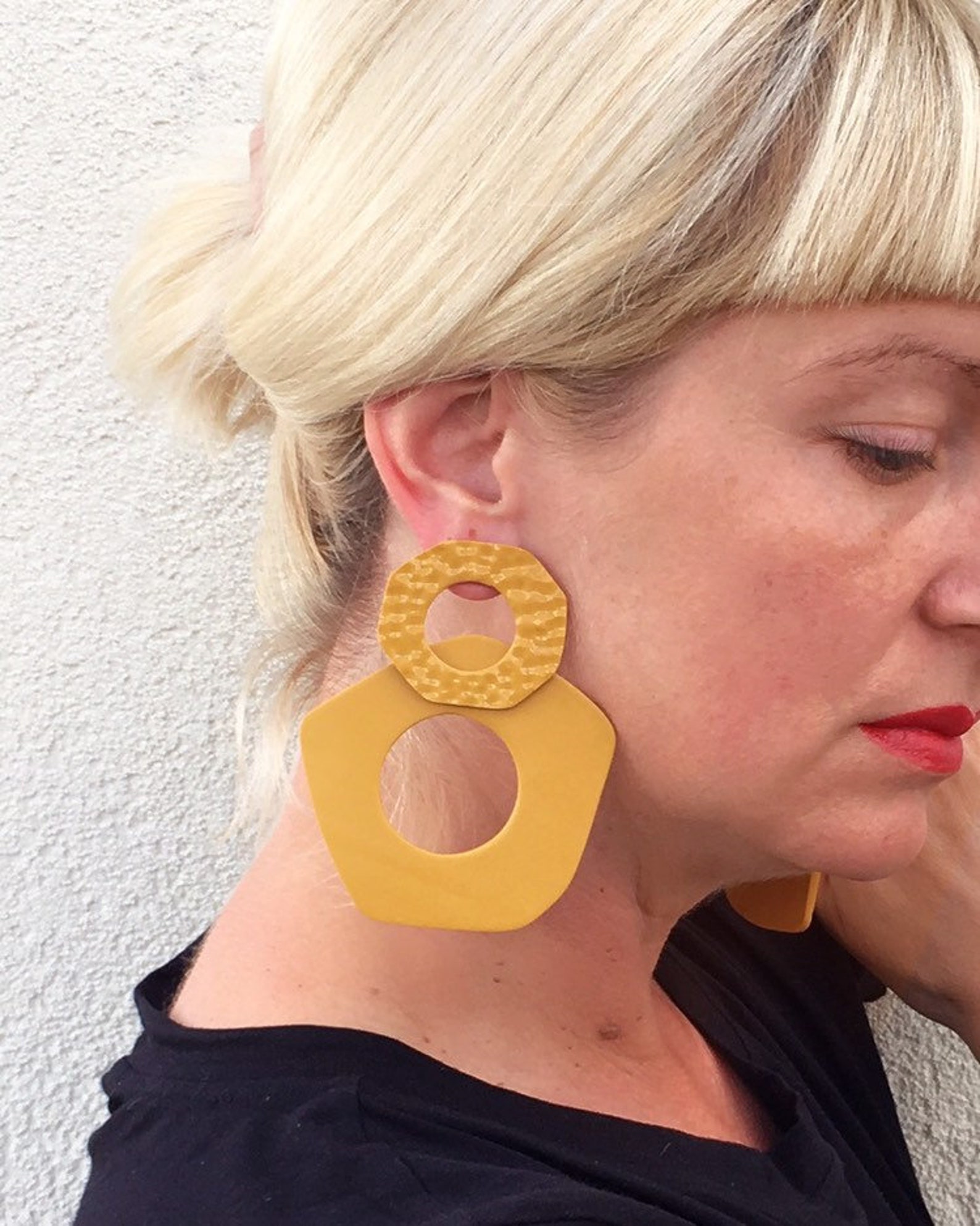 Big Mustard Yellow Statement Earrings African Lightweight Etsy