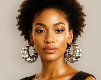 Silver Statement Big Hoop Earrings: Bold African Chunky Bohemian Jewelry