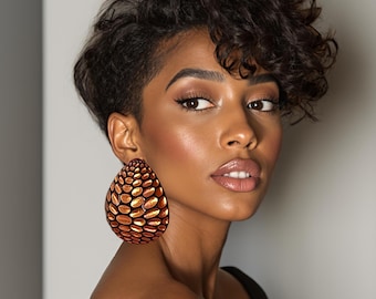 Large Rose Gold Animal Print Earrings: Bold Boho African Statement Jewelry