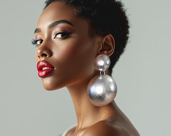 Oversized Silver Ball Dangle Earrings: Bold Modern African Statement Jewelry