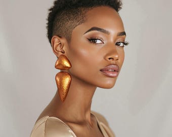 Big Geometric Dangle Earrings: Rose Gold, Bold Modern Statement African Jewelry