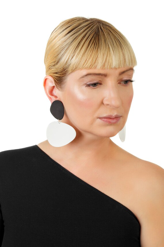 Big Black White Statement Earrings Minimalist Lightweight Dangle
