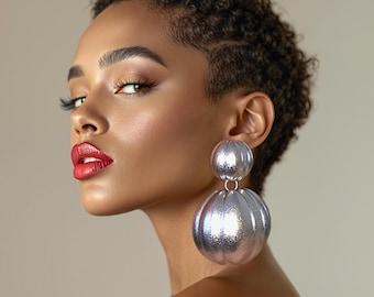 Long Silver African Dangle Earrings: Oversized Statement  Bold jewelry