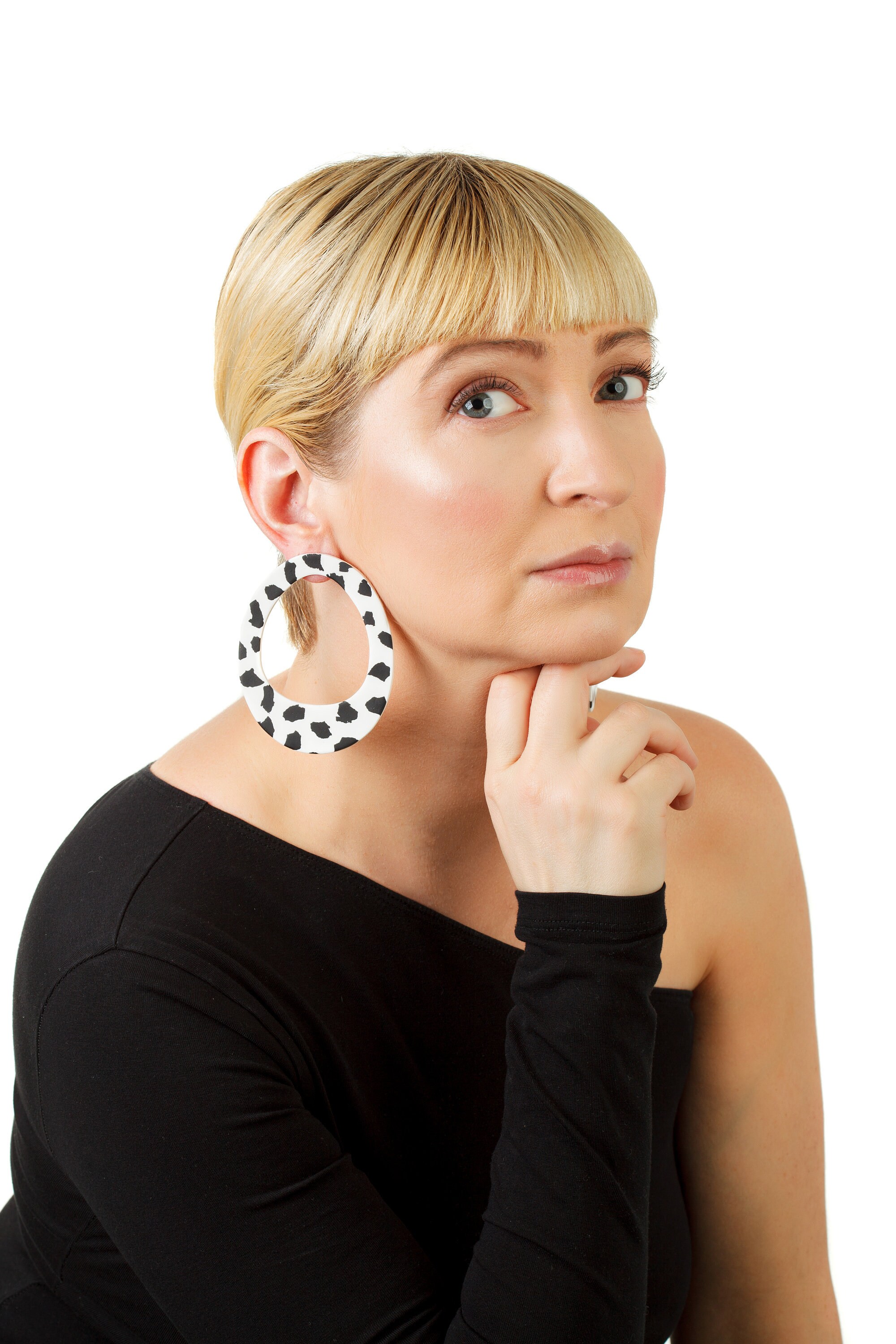 Buy Big Hoop Black  White Statement Earrings Minimalist Online in India   Etsy