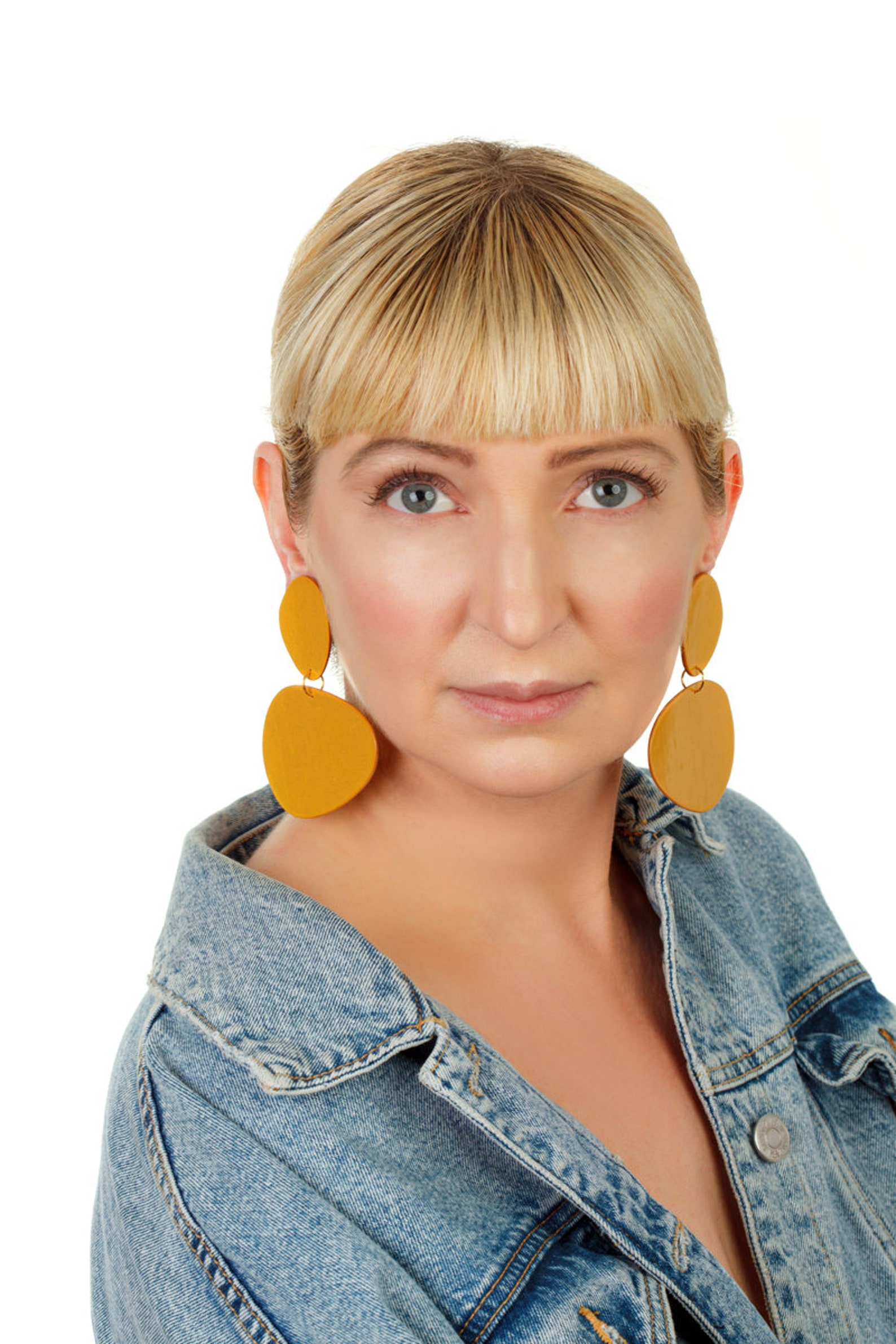 Big Mustard Gold Yellow Statement Earrings Minimalist Etsy