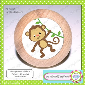 Pomo para mueble mono de haya natural de 35 mm, tirador de madera para cambiador infantil de madera, tirador de cómoda de madera maciza, tirador de mueble colorido, práctico pomo redondo para cajón