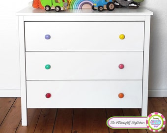 6 door knobs metallic wood wooden beech solid furniture handle drawer cabinet children's room blue red orange green teal turquoise