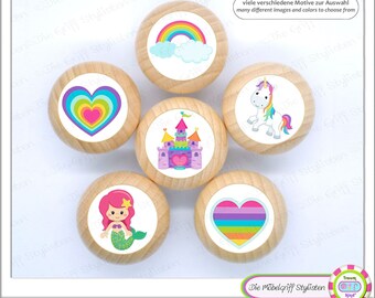 6 glossy matte natural door knobs beech clear coated girls room nursery unicorn rainbow cloud furniture handle drawer pull cabinet doorknobs