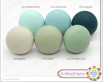 6 Vintage Shabby Style door knobs frosted matt plain wood beech green peppermint seagreen mistletoe  furniture handle drawer cabinet