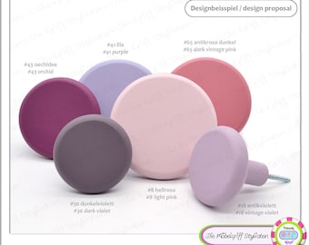 JUMBO KNOBS Matte Garderobenhaken Wandhaken Kreidefarbe 6er Set groß lila Kleiderhaken pastell Haken Wandaufhängung Mantelhaken Holz grau