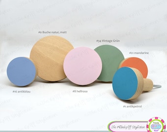 Set 6 Wardrobe hooks JUMBO KNOBS XL big wall hangers hanging storage matte wood knobs wooden solid coat corridor circle round nursery