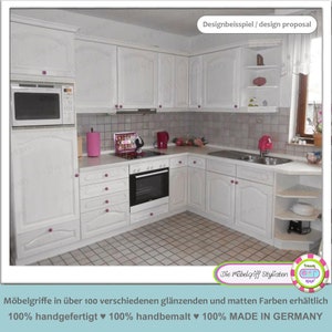 Juego de 17 pomos de madera para muebles/tiradores de cajón/tiradores de cocina, 35 mm, madera maciza de haya, redondos, FABRICADO EN ALEMANIA, PINTADO A MANO