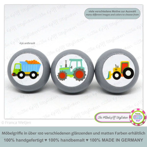 Boutons de meubles pour enfants lot de 3 boutons de meubles gris véhicules poignées de tiroir en bois de hêtre gris foncé boutons de porte véhicules d'urgence pompiers camion voiture