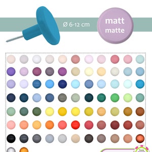 Peut inclure: Un ensemble de 48 boutons ronds en bois de différentes couleurs, dont rose clair, violet, bleu, vert, jaune, orange, rouge, marron et gris. Les boutons ont un diamètre de 6 à 12 cm et une finition mate. Le texte "matt matte" est visible sur l'image.