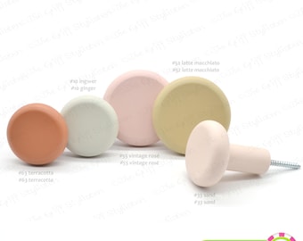 Set 5 Wardrobe hooks JUMBO KNOBS XL big wall hangers hanging storage matte pastel wood knobs wooden solid coat corridor circle round
