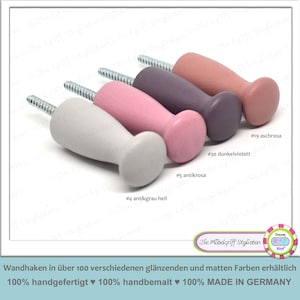 4x Percheros mate rosa violeta, montaje directo en pared, madera de haya, para colgar en la pared, pintura de tiza vintage, gancho largo