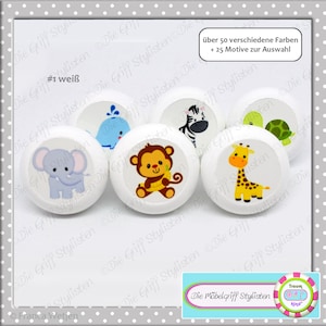 6 door knobs jungle animals zoo monkey elephant zebra whale giraffe wooden white solid furniture handle drawer cabinet children&#39;s room
