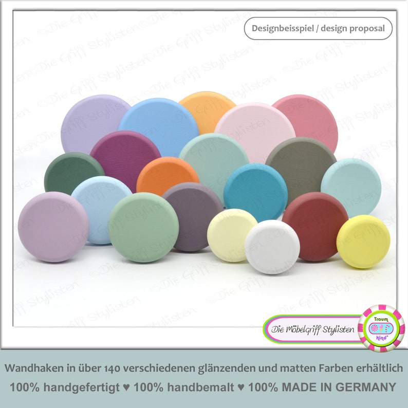 Wandhaken Garderobenhaken 1 Stück JUMBO KNOBS XL 6-12 cm uni bunt Kleiderhaken matt oder glänzend Haken Wandbefestigung Holz Massivholz groß Bild 9