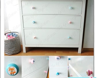 Whaline Schrankknöpfe Waldtiere - 8-teilig, Weiß, Aus Naturholz Für Kinderzimmer & Kommoden