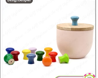 GLOSSY small door knob drawer pull plain wood wooden beech solid furniture handle cabinet children's room pink white blue red yellow brown