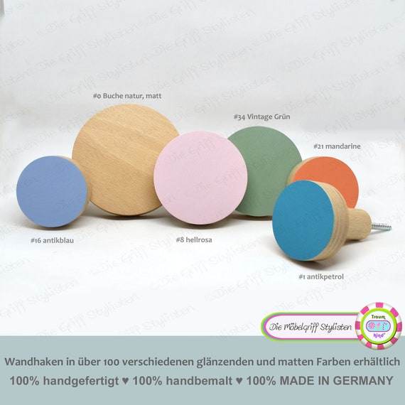 6er Set matte Garderobenhaken Wandhaken Kreidefarbe rund JUMBO KNOBS bunt Kleiderhaken Haken Wandaufhängung Mantelhaken Holz mattfarben grau