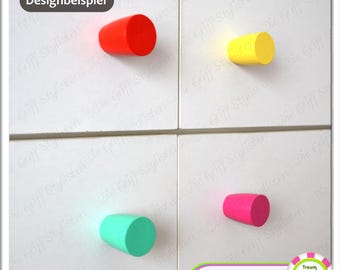GLOSSY msall door knob drawer pull plain wood wooden beech solid furniture handle cabinet children's room pink white blue red yellow gold