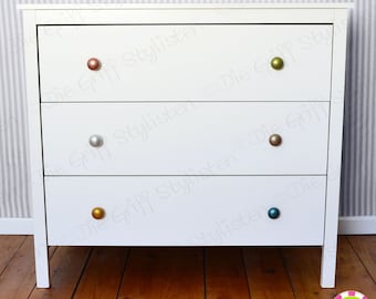 6 door knobs metallic wood wooden beech solid furniture handle drawer cabinet children's room blue red orange green teal turquoise
