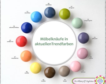 Möbelknauf 1 Stück bunt Möbelknopf uni Kommodenknöpfe Buche Massivholz Holz einfarbig glänzend olivgrün vanille mandarine taupe Schublade