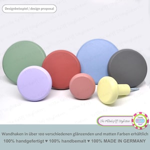 7er Set matte Garderobenhaken Wandhaken Kreidefarbe rund JUMBO KNOBS bunt Kleiderhaken Haken Wandaufhängung Mantelhaken Holz mattfarben grau