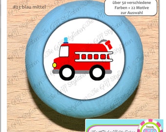 Möbelgriff bunt blau Feuerwehr Kinderzimmer Jungen Schubladenknauf  35 mm Holz rund Baby Kinder Buche handbemalt Fahrzeuge Auto Möbelknauf