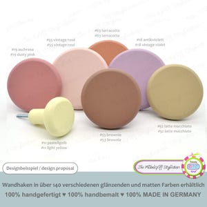 Matte Garderobenhaken Wandhaken Kreidefarbe 7er Set rund JUMBO KNOBS bunt Kleiderhaken Haken Wandaufhängung Mantelhaken Holz mattfarben grau