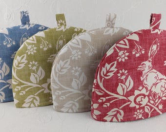 Small Tea Cosy: Heathland Hare Linen Fabric, 2-Cup Teapot