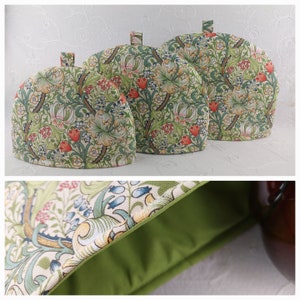 William Morris Golden Lily Tea Cosy, Floral Fabric Tea Cozy To Fit Large, Medium or Small Teapots