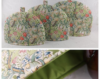 William Morris Golden Lily Tea Cosy, Floral Fabric Tea Cozy To Fit Large, Medium or Small Teapots