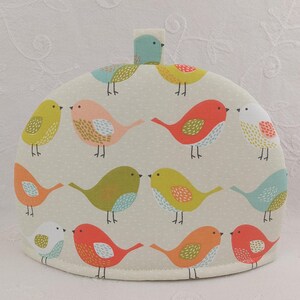 Teapot Cosy in Scandi Birds Ochre Fabric.