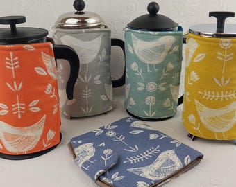 Scandi Bird French Press Cozy: 1L Cafetiere Cover, Coffee Lover Gift