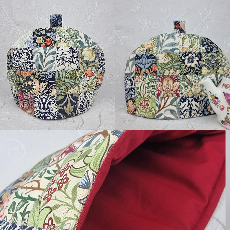 Tea Cosy, 2 Cup Unique Teapot Cover, 8 William Morris designs, handmade quilted patchwork cozy gift. image 6