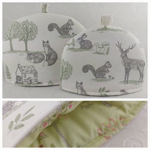 Tea Cosy, Cozy. Large/Medium/Small Size. New Forest Animals Fabric, Studio G, Clarke & Clarke. Fox, Owl, Squirrel, Reindeer, Rabbit. Gift