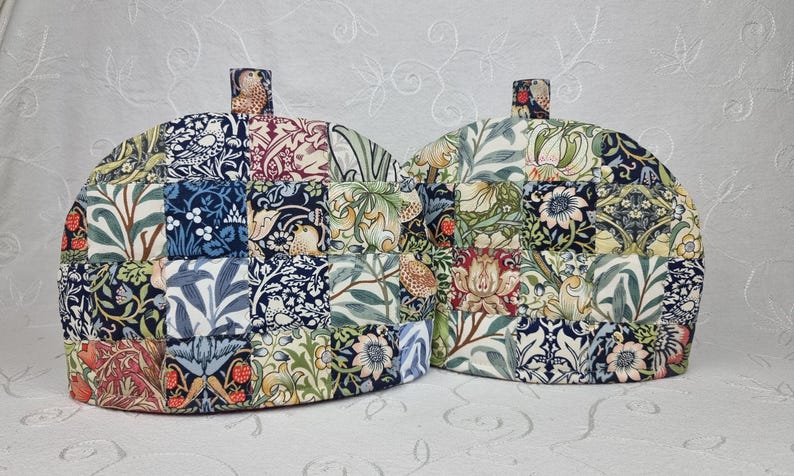 Tea Cosy, 2 Cup Unique Teapot Cover, 8 William Morris designs, handmade quilted patchwork cozy gift. image 10