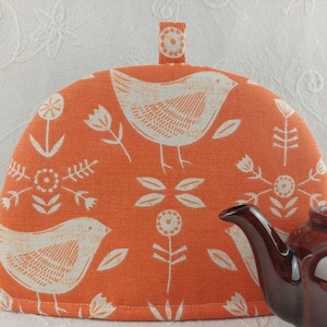 Small Orange Tea Cosy for two cup teapots, Narvik Scandi Birds