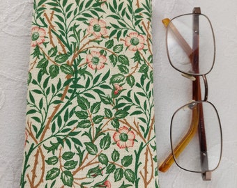 Handmade Fabric Glasses Case. William Morris Sweet Briar Padded Soft Eyeglasses Pouch.