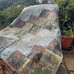 William Morris Cotton Quilted Patchwork Blanket Throw Green