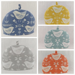 Tea Cosy Narvik Scandi Birds By Fryetts. Orange, Ochre. Seafoam Or Grey Small or Medium Tea Cozy For Teapot image 2