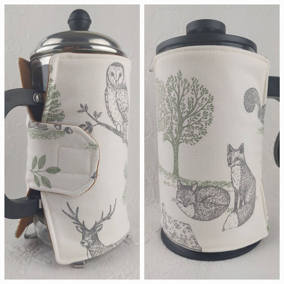 French Press Cafetiere Cosy. Forest Animals Fabric Coffee Pot Cozy