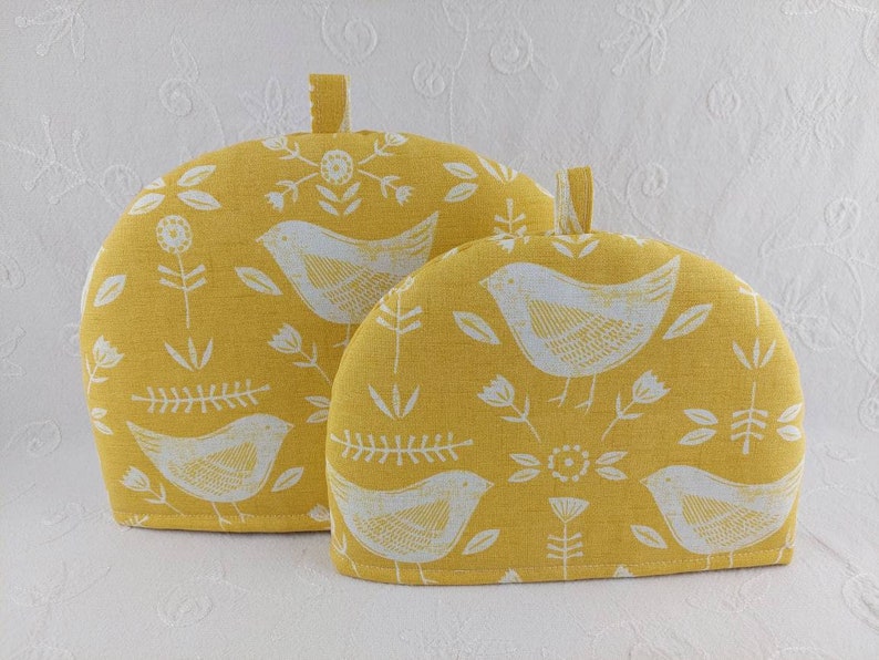 Tea Cosy Narvik Scandi Birds By Fryetts. Orange, Ochre. Seafoam Or Grey Small or Medium Tea Cozy For Teapot image 5