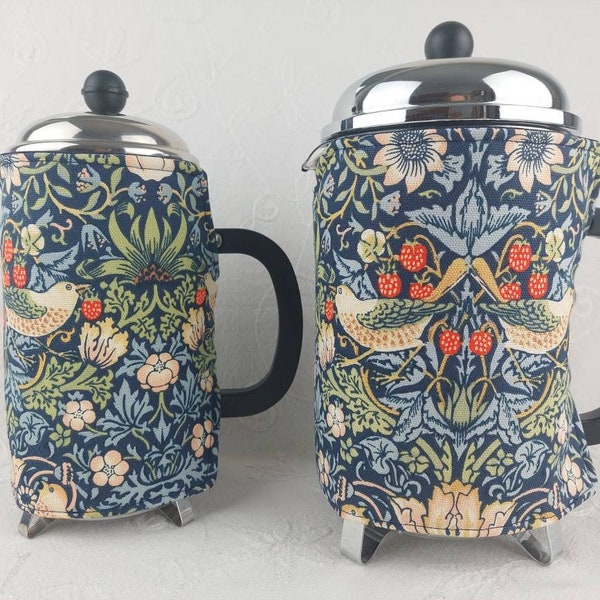 Cafetiere Cosy For French Press Coffee Plungers. William Morris Strawberry Thief Coffee Cozies To Fit 1L 8 Cup, 1.5L 12 Cup Cafetieres