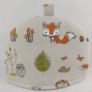 Small Tea Cozy Cosy. Woodland Fox by Fryetts. Animals, Fox, Owl, Hedgehog. Ideal Gift Valentine, Mothers Day, Birthday, Animal Lover