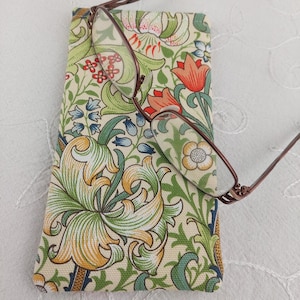 William Morris Glasses Case, Golden Lily Soft Fabric Padded Eye Glass Pouch.