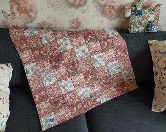Patchwork Lap Blanket/Chair Throw, William Morris Red Strawberry Thief, Brother Rabbit, Trellis, Mallow Wine